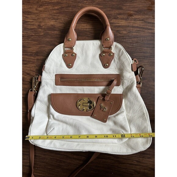 Emma Fox Lily Leather Ivory and Brown Leather Fold Over Crossbody Messenger Bag - Picture 12 of 12